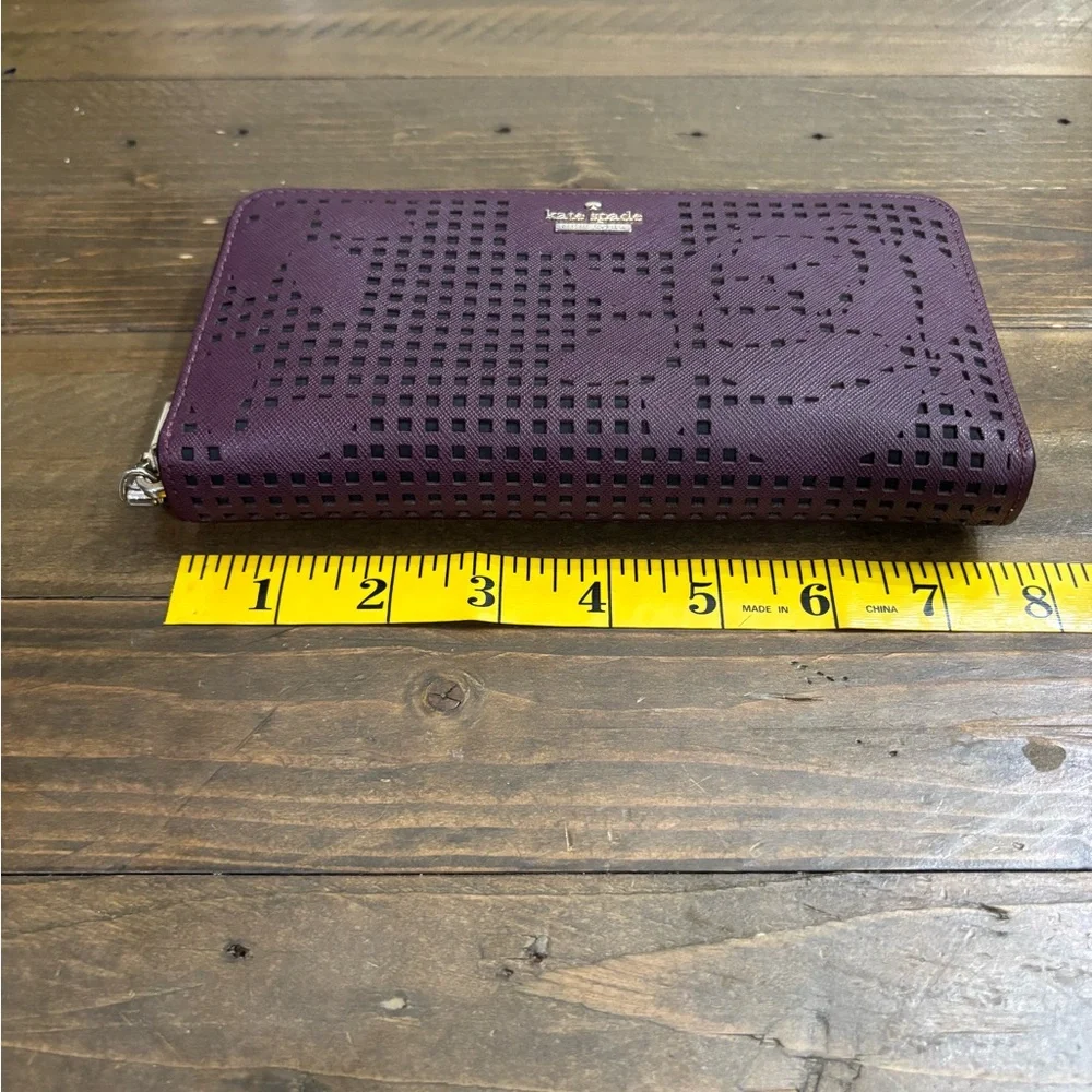 Kate Spade Cameron Street Perforated Rose Lacey Wallet in Deep Plum